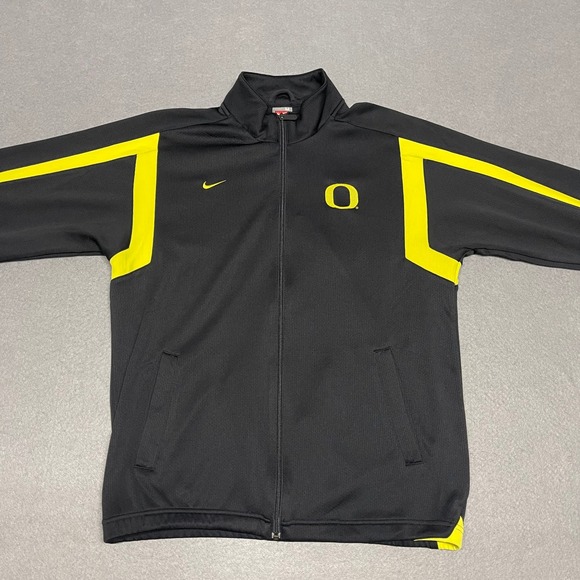 Oregon Ducks Track Jacket Mens Medium Black Yellow Nike Fit Dry 2007 Authentic